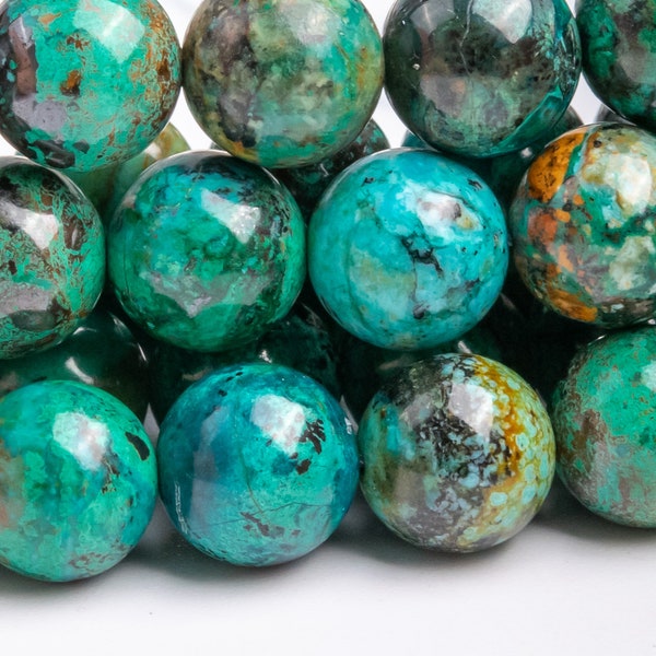 Véritables perles naturelles de chrysocolle, 10 mm, vert bleu, rond, qualité AAA, perles en vrac (122816)