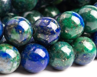 Azurite Gemstone Beads 8MM Green & Blue Round AAA Quality Loose Beads (101114)