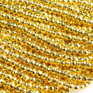 Hematite Gemstone Beads 3x2MM 18k Gold Faceted Rondelle AAA Quality Loose Beads (106948)