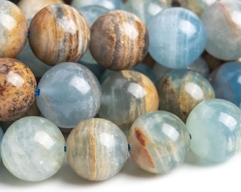 Genuine Natural Onyx (Lemurian Aquatine Calcite) Gemstone Beads 10MM Blue Round AA Quality Loose Beads (121765)