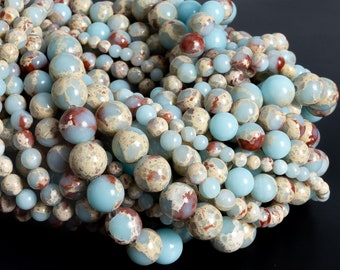 Imperial Jasper Gemstone Beads 4MM 6MM 8MM 10MM Icy Blue Round AAA Quality Loose Beads