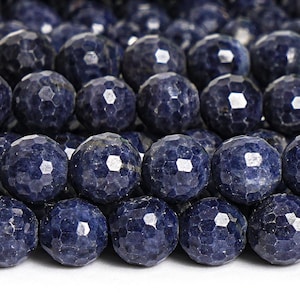 Genuine Natural Sapphire Gemstone Beads 7MM Deep Blue Micro Faceted Round A Quality Loose Beads (124467)