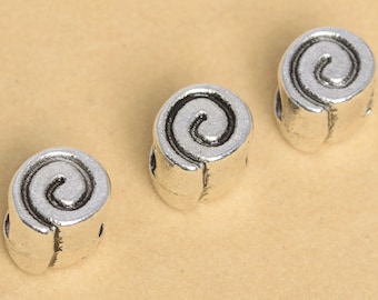 10 Pcs - 9x8MM Antique Silver Tone Swirl Spacer Beads (63671-2410)