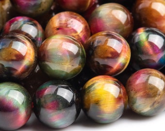 Galaxy Tiger Eye Gemstone Beads 8MM Cat Eye Multicolor Round AAA Quality Loose Beads (116006)