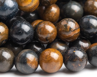 Genuine Natural Tiger Iron Gemstone Beads 6MM Yellow Dark Blue Round AA Quality Loose Beads (104505)