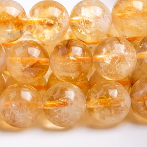Genuine Natural Citrine Gemstone Beads 9-10MM Yellow Cloudy Round AB Quality Loose Beads (119493)