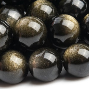 Genuine Natural Obsidian Gemstone Beads 10MM Gold Sheen Round AAA Quality Loose Beads (101445)
