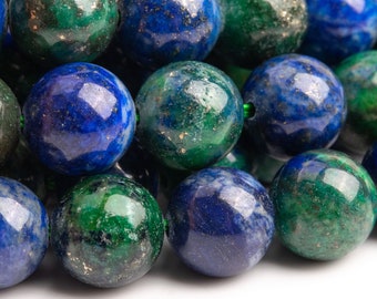 Azurite Gemstone Beads 10MM Green & Blue Round AAA Quality Loose Beads (101115)