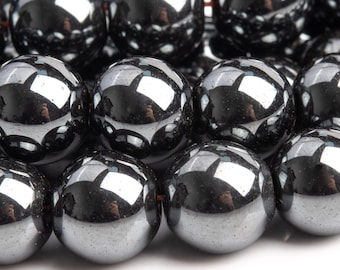 Perles de pierres précieuses en hématite naturelles véritables de 9-10 mm, noires, rondes, de qualité AAA (101318)