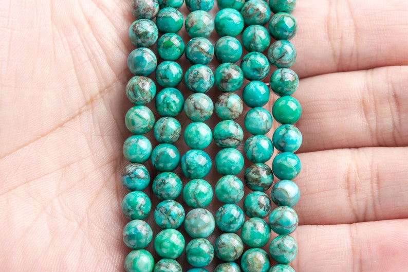 Magnesite Turquoise Gemstone Beads 6-7MM Peacock Green Round AAA Quality Loose Beads 108945 image 3