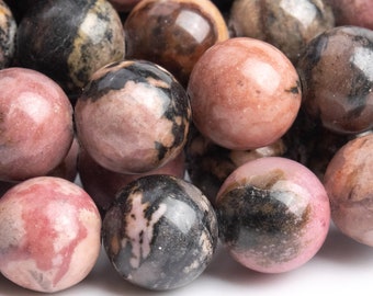 Genuine Natural Rhodonite Gemstone Beads 10MM Pink Round AAA Quality Loose Beads (101194)