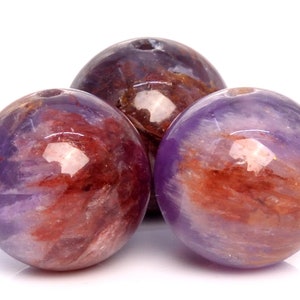 Cuentas de cuarzo con inclusiones de cacoxenita y amatista natural genuina, 12 mm, redondas, moradas, de calidad AAA (105105)