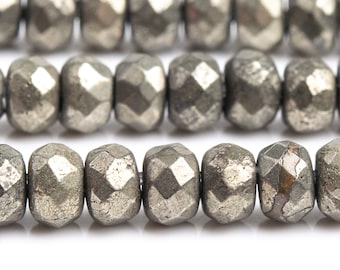 Genuine Natural Pyrite Gemstone Beads 4x3MM Copper Faceted rondelle AAA Quality Loose Beads (102319)