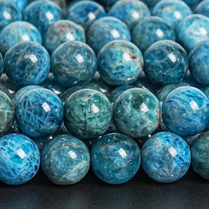 Genuine Natural Apatite Gemstone Beads 8MM Blue Round A Quality Loose Beads (123132)