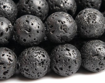 Genuine Natural Lava Gemstone Beads 8-9MM Black Volcanic Round AA Quality Loose Beads (100112)