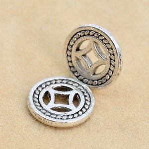 30 Pcs - 8x1MM Antique Silver Tone Ancient Chinese Coin Spacer Beads (62385-2257)