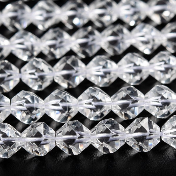 Genuine Natural Crystal Quartz Gemstone Beads 9-10MM Clear Star Cut Faceted AAA Quality Loose Beads (104323)