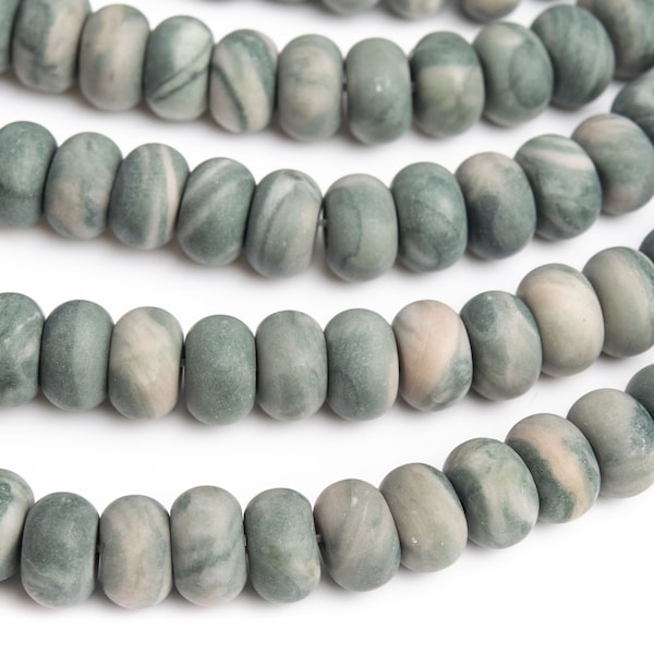 Genuine Natural Wood Skin Jasper Gemstone Beads 8x5MM Matte Green Rondelle AAA Quality Loose Beads (121625)