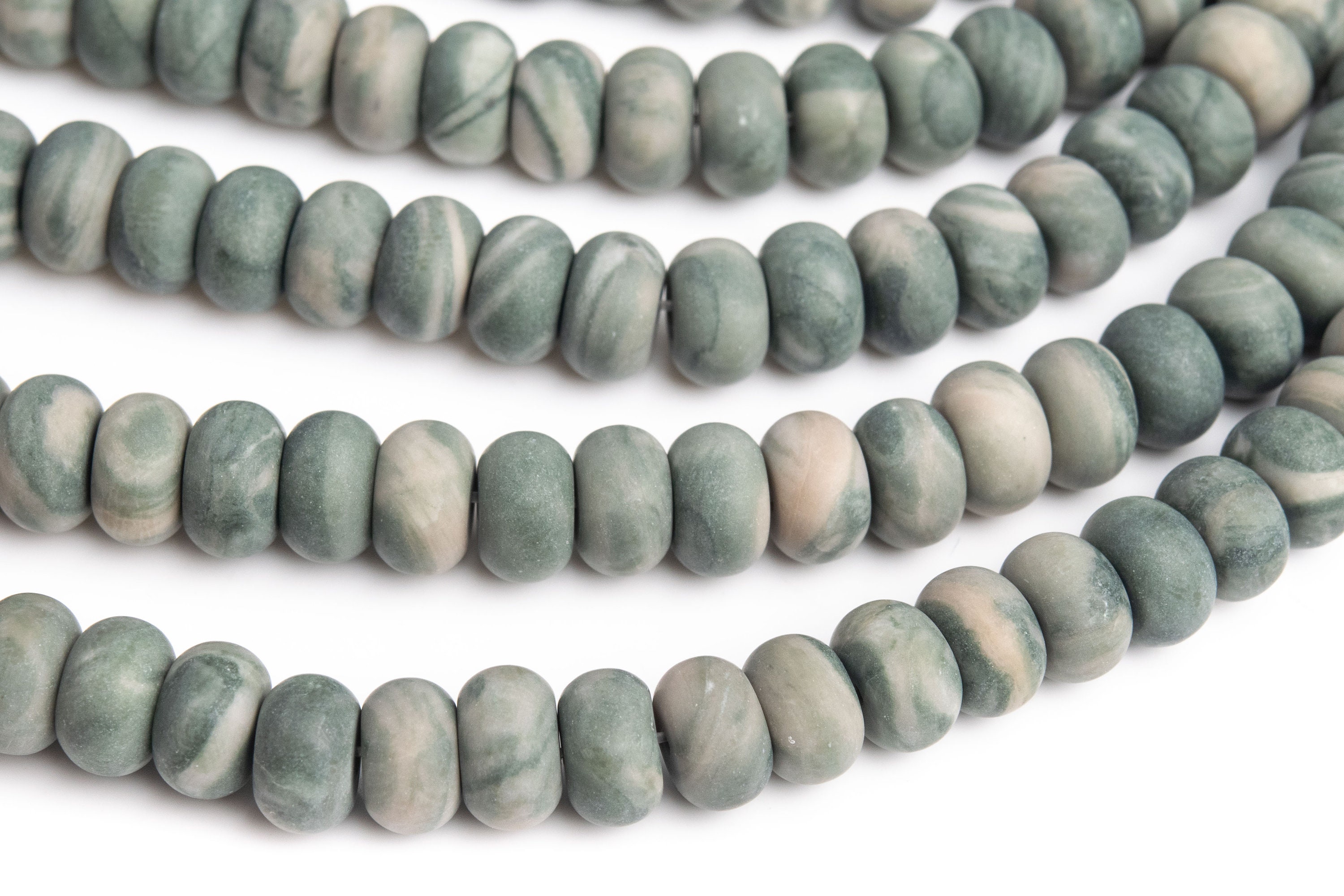 Genuine Natural Wood Skin Jasper Gemstone Beads 8x5MM Matte Green Rondelle AAA Quality Loose Beads (121625)