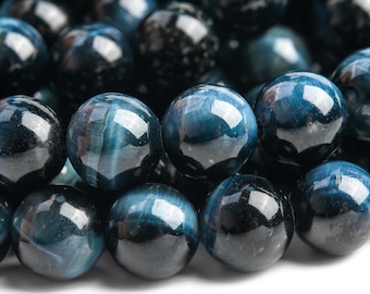 Genuine Natural Tiger Eye Gemstone Beads 8MM Hawk Eye Blue Round AA Quality Loose Beads (112996)