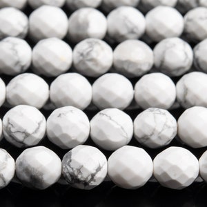 Genuine Natural Howlite Gemstone Beads 8MM White Faceted Round AAA Quality Loose Beads (118299)