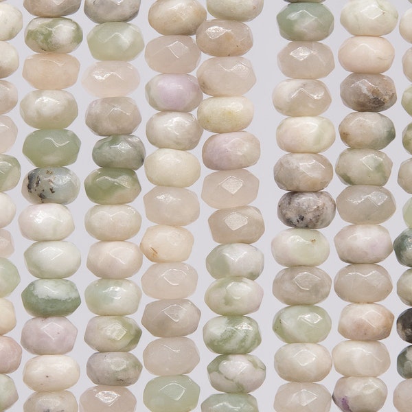 Genuine Natural Jade Gemstone Beads 6x4MM Milky Green Faceted Rondelle AAA Quality Loose Beads (110580)