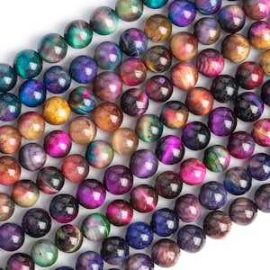 Tiger Eye Gemstone Beads Multicolor Round Loose Beads, Size and Color Options