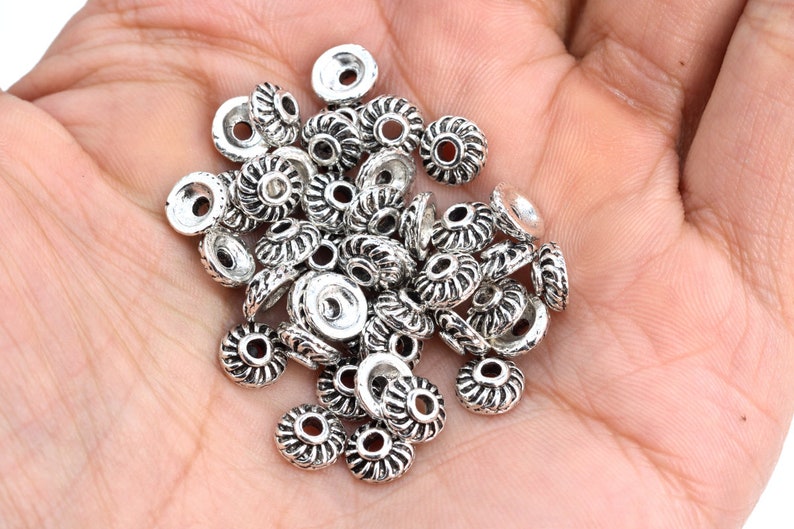 7x2MM Round Bead Cap Antique Silver Tone Zinc Alloy Bead Cap 50 Pcs 63160-2342