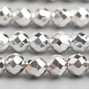 Hematite Gemstone Beads 3MM 18k White Gold Faceted Round AAA Quality Loose Beads (107217)