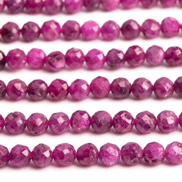 Genuine Natural Ruby Gemstone Beads 4MM Purple Red Faceted Round AAA Quality Loose Beads (107719）