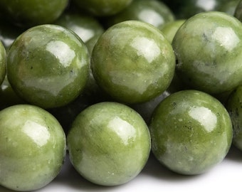 Autentiche perle di giada cinese naturale, rotonde, verde peridoto, qualità AAA, sfuse (113464)