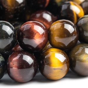 Genuine Natural Tiger Eye Gemstone Beads 10MM Yellow Red Blue Round AAA Quality Loose Beads (107130)