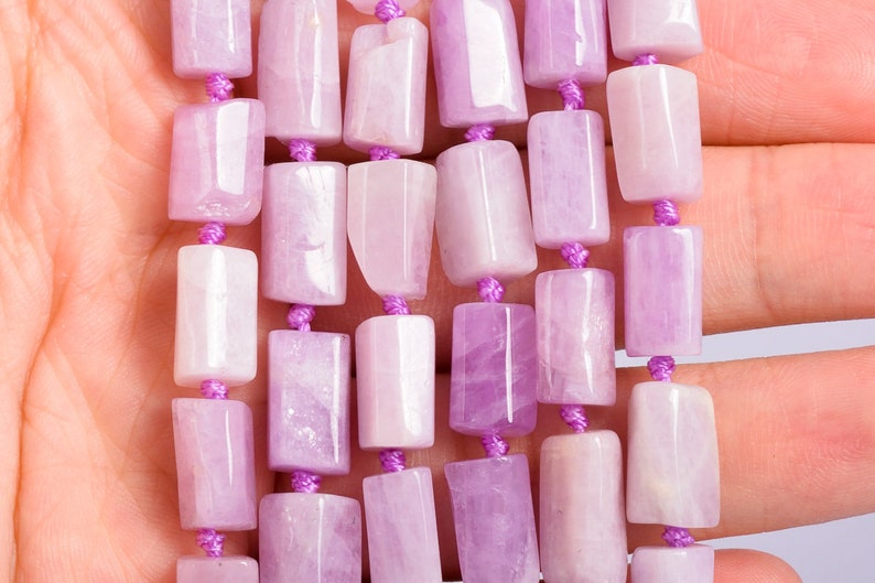 108356 7-13MM Kunzite Beads Grade AAA Genuine Natural Faceted Nugget Rectangle Tube Gemstone Beads 30-35 Pcs