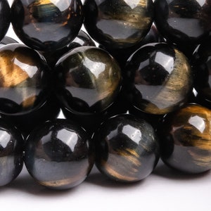 Genuine Natural Tiger Eye Gemstone Beads 12MM Yellow Blue Round AAA Quality Loose Beads (103897)