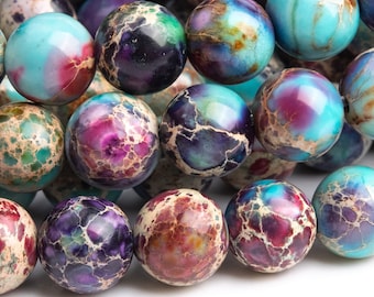 Sea Sediment Imperial Jasper Gemstone Beads 8MM Purple and Blue Round AAA Quality Loose Beads (104150)