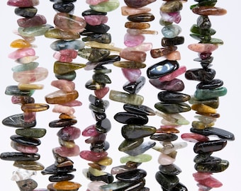 Genuine Natural Tourmaline Gemstone Beads 12-24x3-5MM Multicolor Stick Pebble Chip AA Quality Loose Beads (112825)
