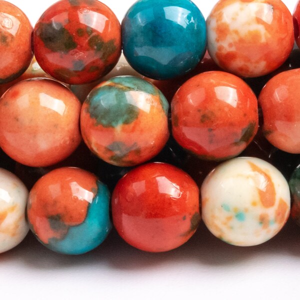 Rain Flower Jade Beads 6MM Orange & Blue Round Loose Beads (106366)