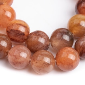 Genuine Natural Red Orange Moss Agate Gemstone Beads 6MM Round AAA Quality Loose Beads (116985)