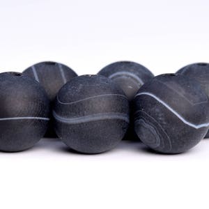 Genuine Natural Striped Agate Gemstone Beads 4MM Matte Black Round AAA Quality Loose Beads (103966)