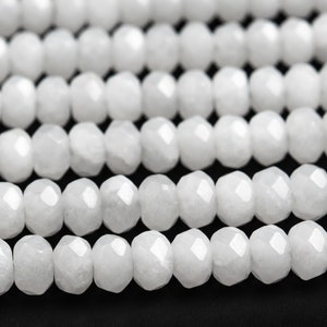 Genuine Natural Jade Gemstone Beads 7-8x5MM White Faceted Rondelle AAA Quality Loose Beads (118784)
