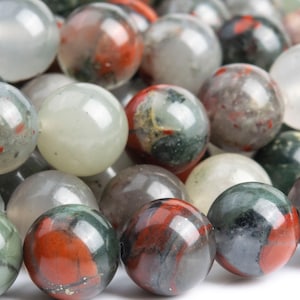 Genuine Natural Blood Stone Gemstone Beads 10MM Gray and Red Round AAA Quality Loose Beads (102376)