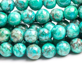 Magnesite Turquoise Gemstone Beads 6-7MM Peacock Green Round AAA Quality Loose Beads (108945)