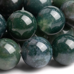 Genuine Natural Moss Agate Gemstone Beads 12MM Botanical Round AAA Quality Loose Beads (101735)