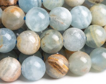 Genuine Natural Onyx (Lemurian Aquatine Calcite) Gemstone Beads 7-8MM Blue Round AA Quality Loose Beads (121763)