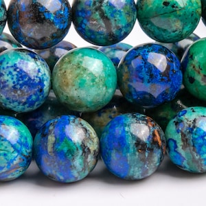 Contas de pedra preciosa de quartzo malaquita azurita natural genuína 10 mm contas soltas de qualidade AAA redondas azuis e verdes (122819)