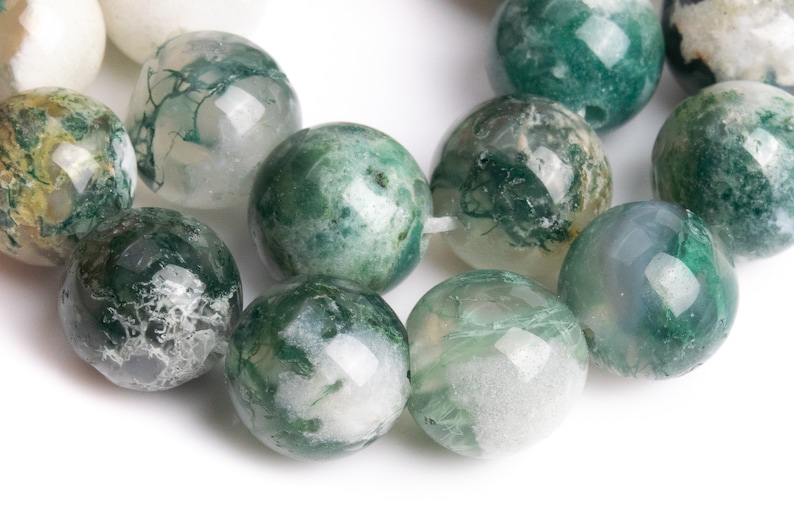 Genuine Natural Moss Agate Gemstone Beads 8MM Green & White Round A Quality Loose Beads 101268 image 2
