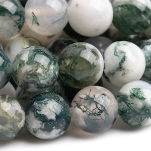 Genuine Natural Moss Agate Gemstone Beads 8MM Green & White Round A Quality Loose Beads 101268 image 1