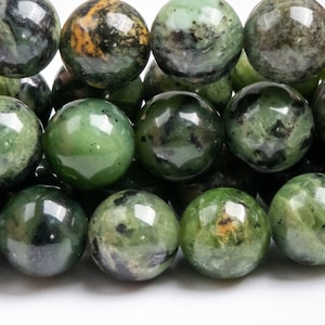 Cuentas de jade verde dendrítico natural genuino, 8 mm, redondas, verdes, calidad AAA, sueltas (104630)
