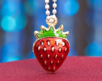 6 Pcs - 16x10x1MM Charm Strawberry Gold Tone With Red Enamel Charms (65838-3296)