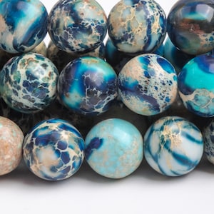 Sea Sediment Imperial Jasper Gemstone Beads 8MM Blue Round AAA Quality Loose Beads (123697)